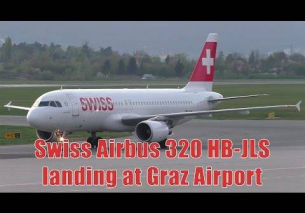 Swiss Airbus 320 landing and taxiing at Graz Airport | HB-JLS